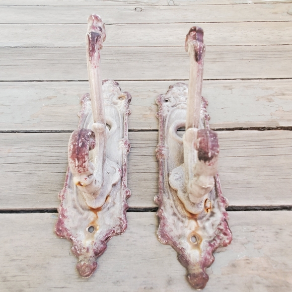 Metal Hooks Old Door Back 8"x2.25" Hanging Decor Patina White Purple - Picture 2 of 8